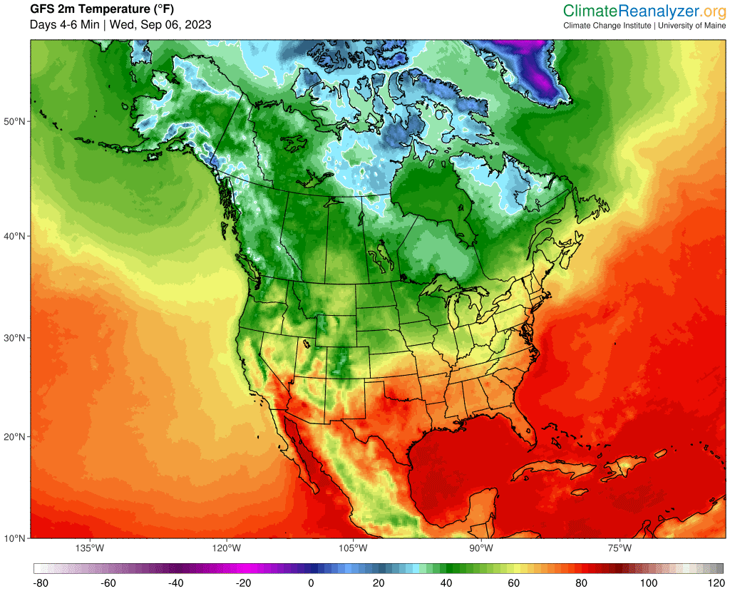 North America - 6 Days Forecast. Average Temperature Anomaly.